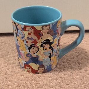 Disney Princesses All Over Print Mug with Blue Handle NWT